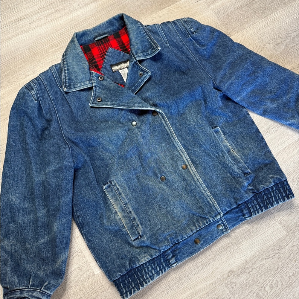 Vintage Rainbow Ridge Insulated  Denim Bomber Double Breasted Jacket Large